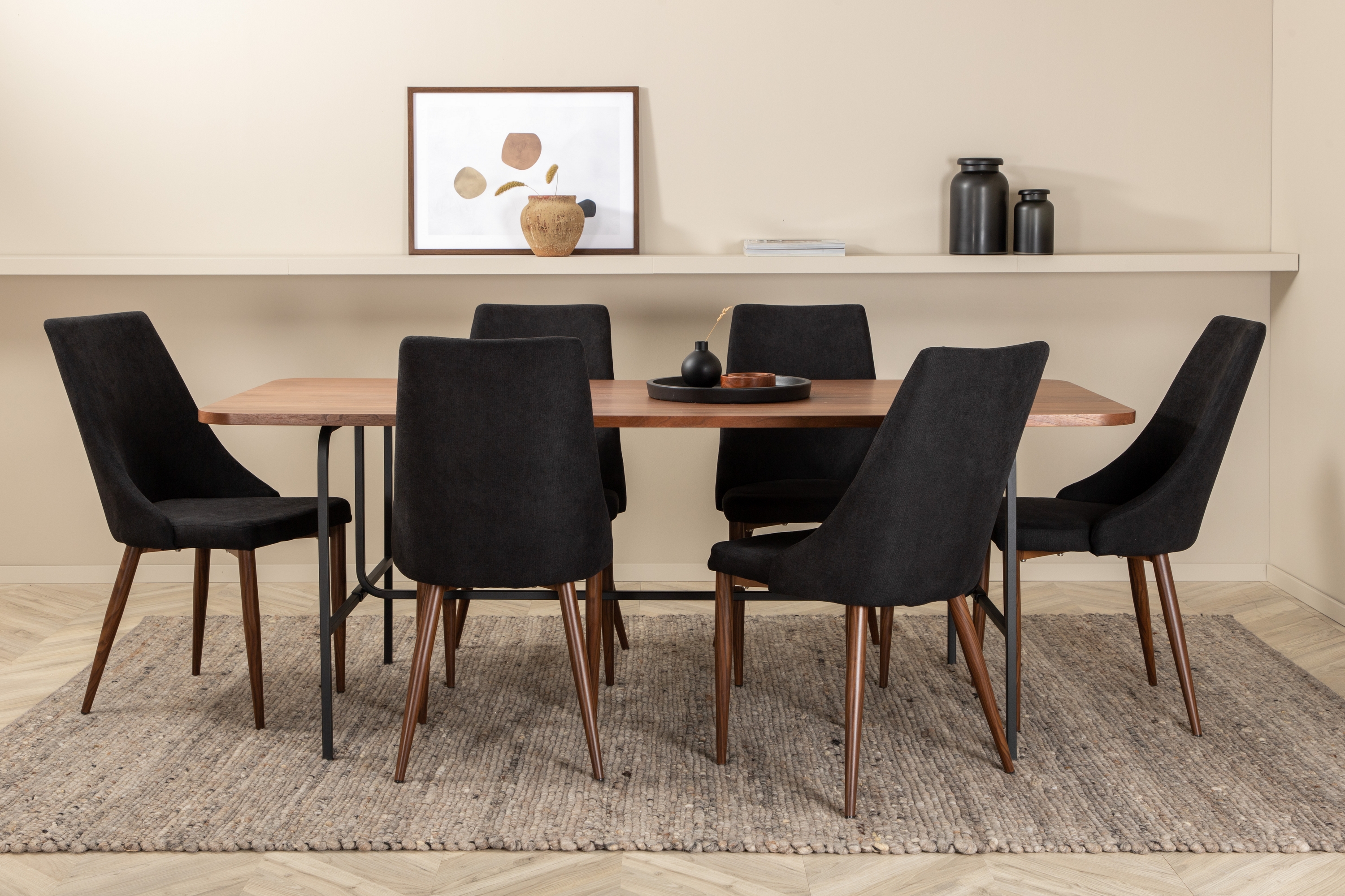 matgrupp unnao 200 cm inkl 6 mues stolar - valnötsbrun/svart